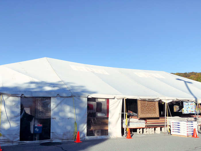 In the parking lot was a big white tent where a rug sale was going on. Hundreds of rugs were for sale.