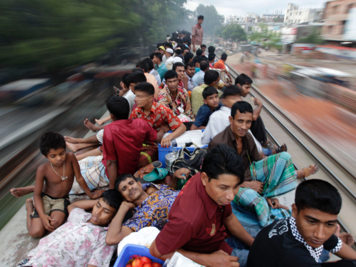 Documentarian Yousef Tushar spent a day at a Dhaka train station and said around 2,000 men, women, and children climb onto a train