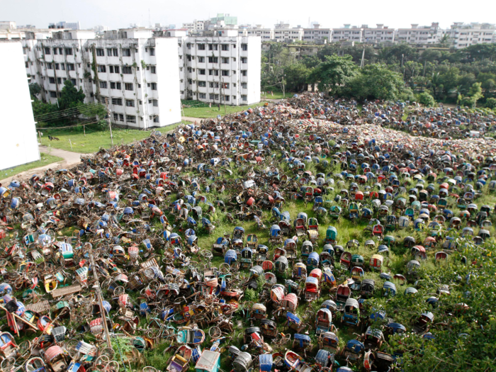 Rickshaws outnumber cars in Dhaka and are an important source of income and transportation for the poor.