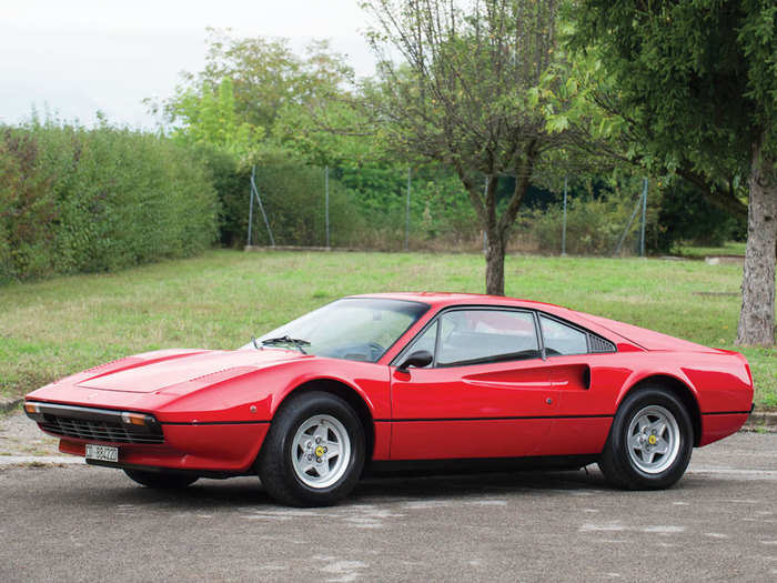 1975: Ferrari 308 — The 308 made its debut at the 1975 Paris and London Auto Shows and was the first Ferrari to feature fiberglass as body material.