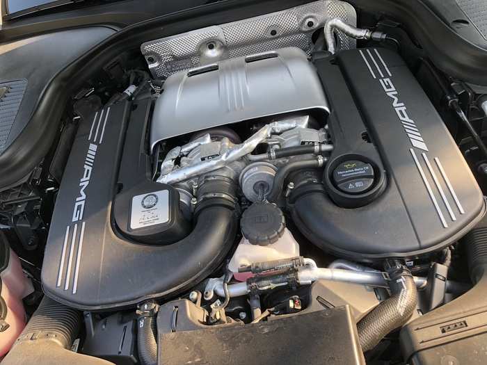 Under the hood lurks a handcrafted AMG 4.0 liter, biturbo V8 that produces 503 horsepower and 516 pound-feet of torque. The motor gets power to all four wheels through a nine-speed automatic transmission and Mercedes