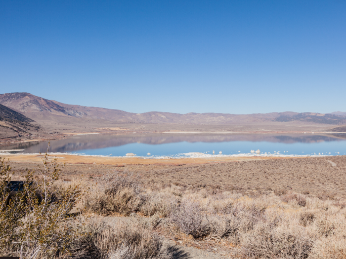 69 — The Mono Lake volcanic field, a moderate threat, includes two volcanic islands in a lake and a one volcano on the northwest shore.