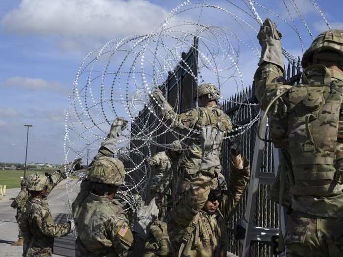 On Monday, US military personnel began running razor wire near the Anzalduas International Bridge, another potential crossing point. The barricades being constructed here target both vehicle and pedestrian traffic. The other point is a potential crossing point for people on foot.