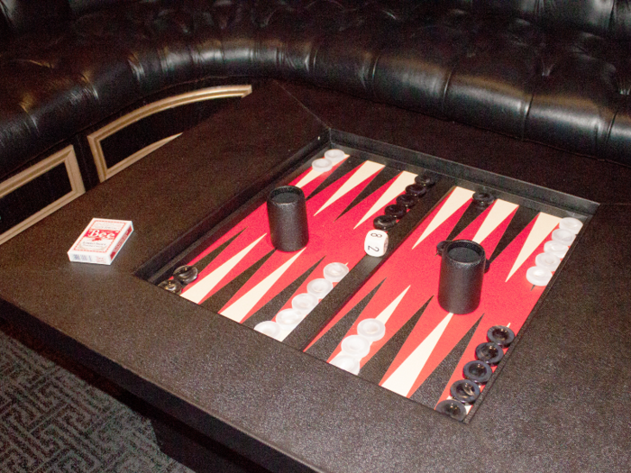 In the elevated Royal Flute Lounge, a backgammon board pays homage to Hugh Hefner, who was apparently a big fan of the game.