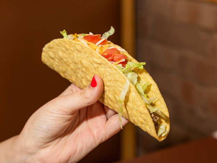 The crispy taco is satisfactory. The shell stayed crispy, which is a must, and the toppings are adequate.