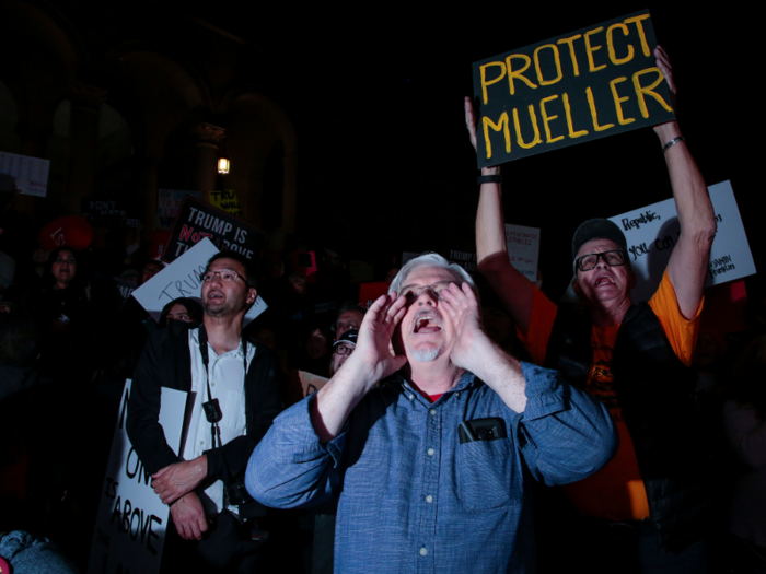 People gathered in front of City Hall to take part in the protest in Los Angeles, California.