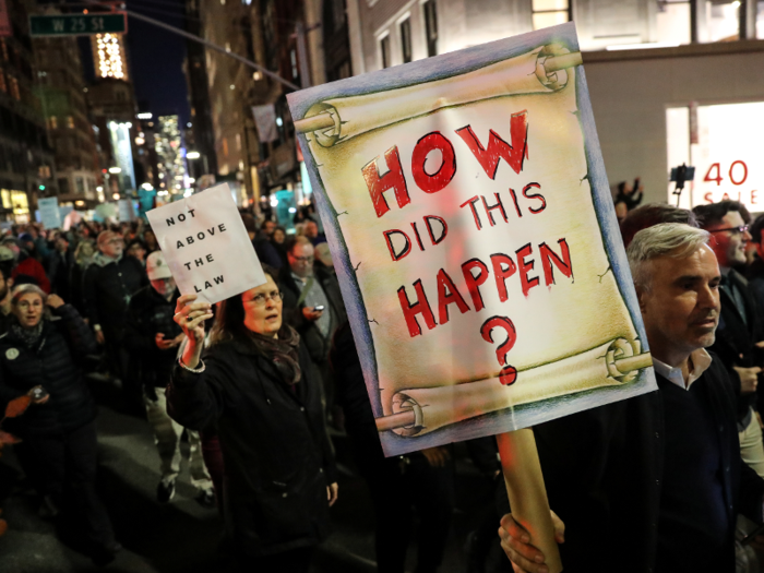 Demonstrators in New York City stayed up late into the night.