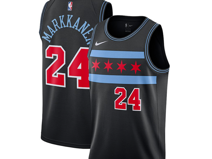 The Chicago Bulls jerseys pay tribute to the Chicago flag.