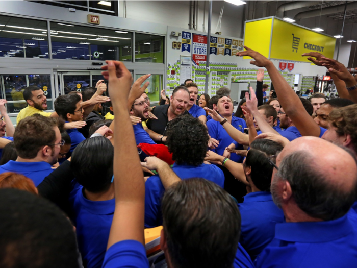 Employees even have pre-shopping group huddles to prepare for the onslaught of shopping hysteria.