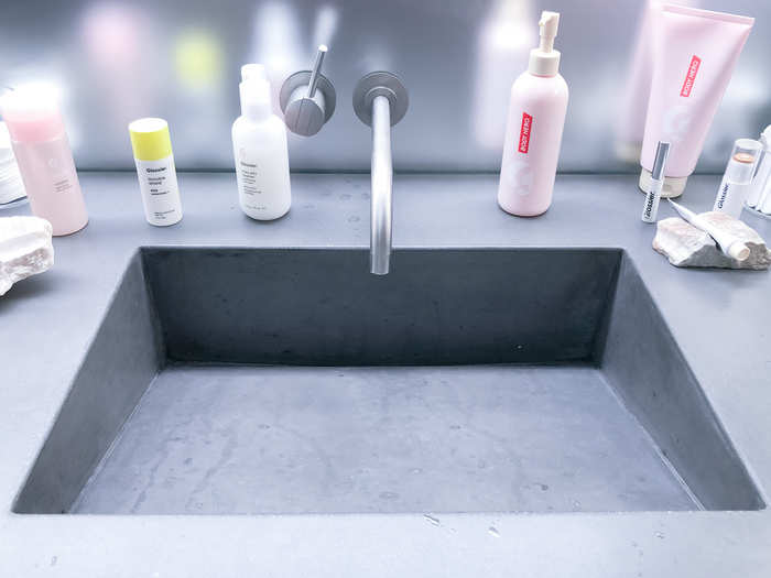 There is also a room with a few sinks in it for shoppers to test out cleansers and masks, or to wash off makeup they had tried on.