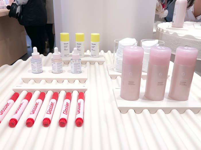 Glossier sells a lot of different skincare products, like sunscreen, serums, cleansers ...