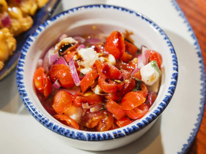 As for sides, we barely spared this tomato and mozzarella dish a glance, as we were so  single-minded in our focus on the shrimp.