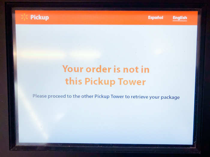 I was surprised when the screen said my order was not in the pickup tower, so I went to the second tower and tried again there.