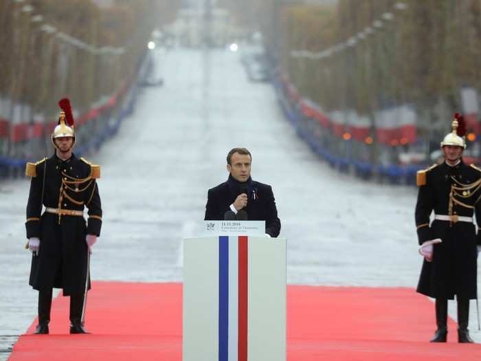 In his remarks at the ceremony, Macron condemned the rise of nationalism warning that "old demons are reawakening" and denounced those who embody the ideals of nationalism.