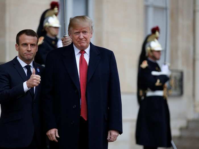 Though Trump had tweeted less than 24 hours earlier to criticize Macron, he said in the meeting the two leaders are "very much similar in our views."