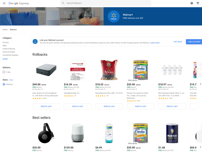 Through the partnership, customers are able to place orders with Walmart at Express.google.com, on the Google Express app, or through Google Assistant-enabled devices like Google Home.