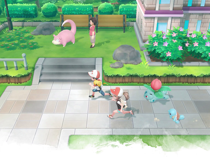 Cooperative play lets a friend join up to help you catch Pokémon or battle.