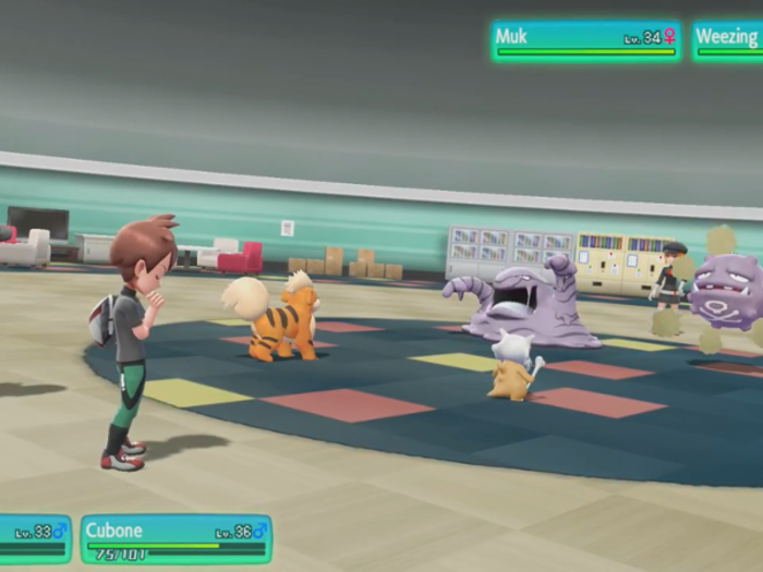 Battling trainers works the same as past Pokémon games, with the occasional 2-on-2 battle.