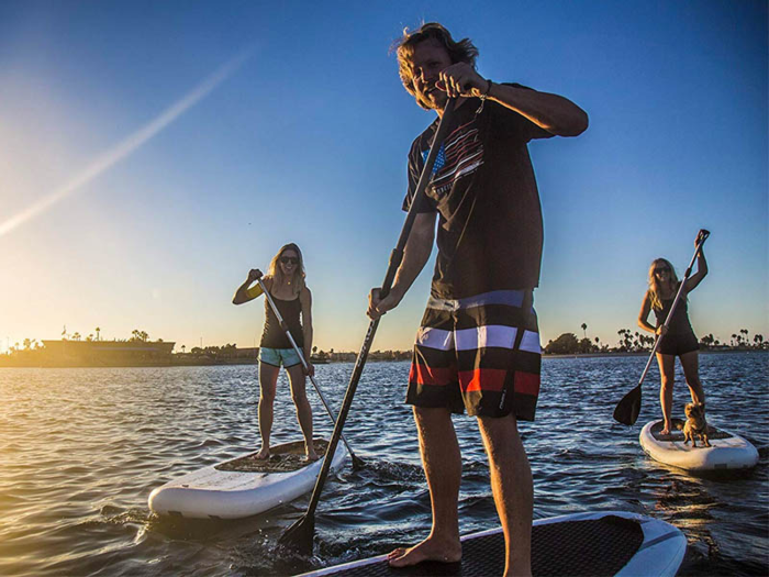 A sturdy, inflatable paddle board