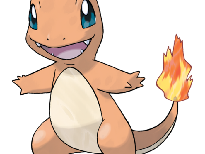 Charmander, one of the three starter Pokémon from the first game, passes by on the lower left, and later uses his tail to help light a fire in the marketplace.