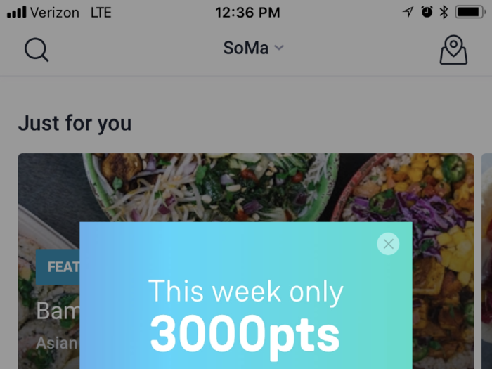 The app also places lots of focus on group orders with colleagues. On this day, I was offered 3,000 points for inviting a co-worker to start using Ritual.