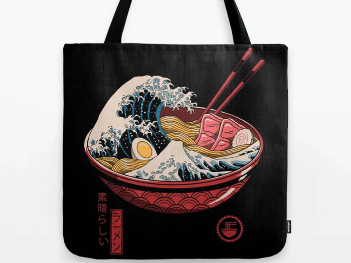 A graphic tote bag