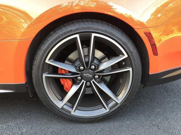 The satin-graphite 20-inch wheels are a Hot Wheels edition special.