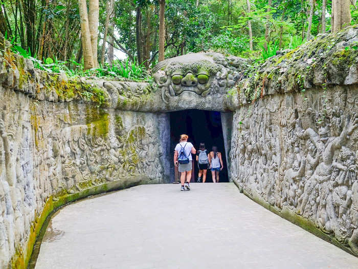 There are intricate carvings along the way to the forest.