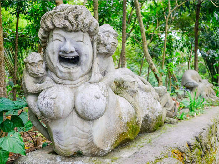 The sculptures, many of which feature gods and goddesses, are heavily influenced by Hindu teachings. Eighty-three percent of Balinese people are Hindu.