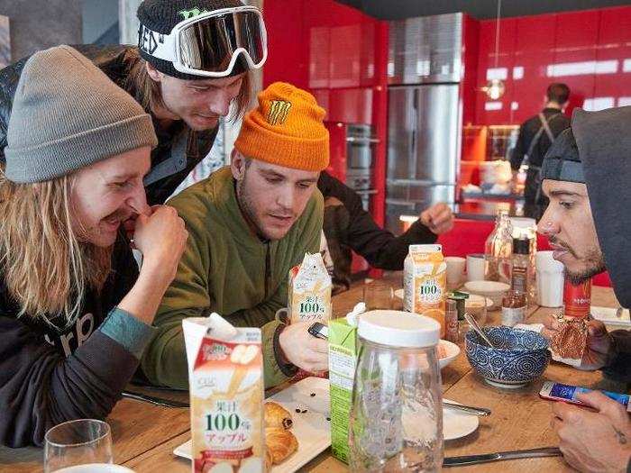 Like a lot of people, Hamilton enjoys breakfast. Here, he sits down to set up a day of skiing. But Hamilton strictly follows a plant-based diet, so that means he cannot eat breakfast items like pastries that might be made with dairy butter.