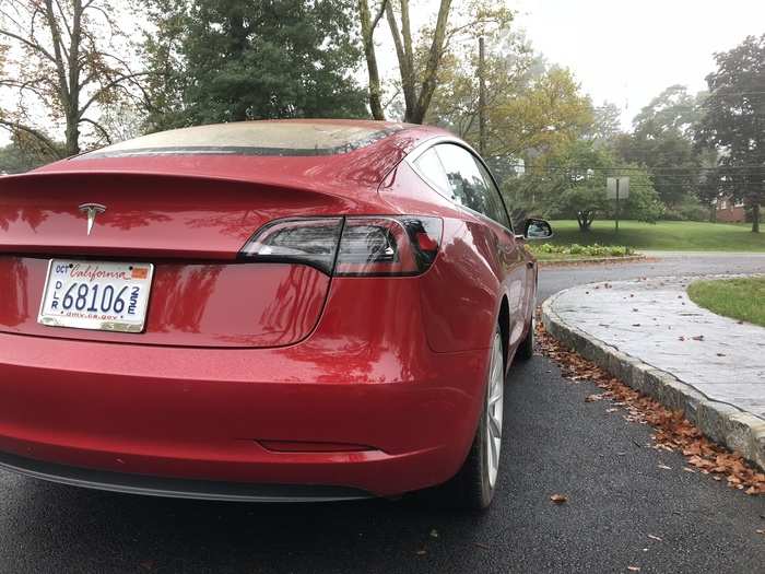 The Model 3 is unadorned except for the Tesla badge. By the way, fit and finish on my test car were superb.