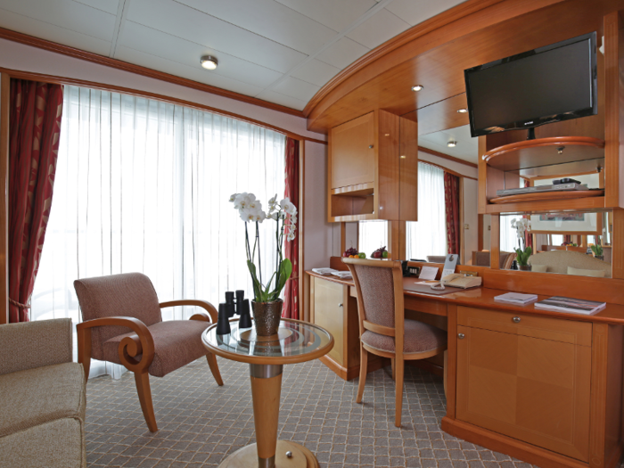 The suites appear to be more spacious than typical cruise ship quarters.