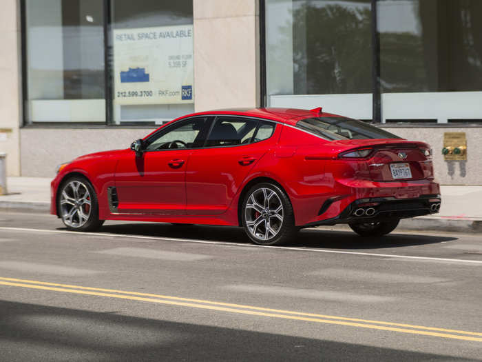 In keeping with a major trend, the Stinger is a fastback four-door with a smoothly sloping roofline and a hatch.