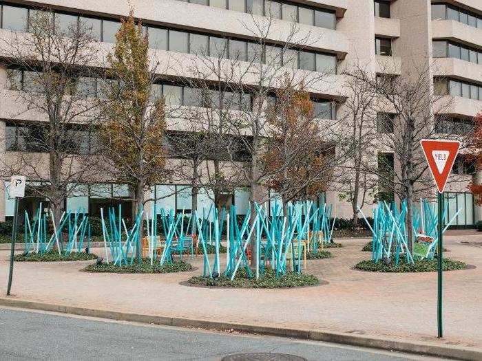 You also can find other art installations around the city, like these blue, stick-like pieces.