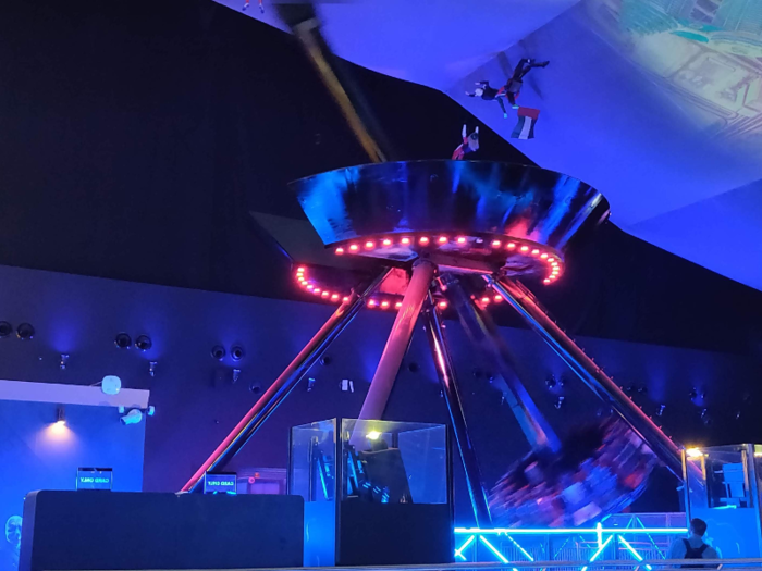 The weakest of the bunch was this "skydiving" simulator, which spins you up and down in big carnival-ride-like machine while the VR goggles show you the skyline of Dubai.