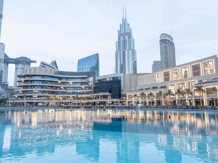 The mall and the Burj Khalifa sit on the edge of a 30-acre man-made lake.