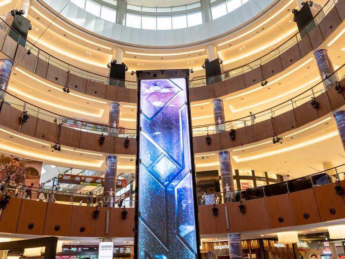 While there are a number of entrances, the one I came through brought me to the airy Star Atrium. The column in the center is part of an eight-minute interactive show called Talisman by the founder of Cirque du Soleil.