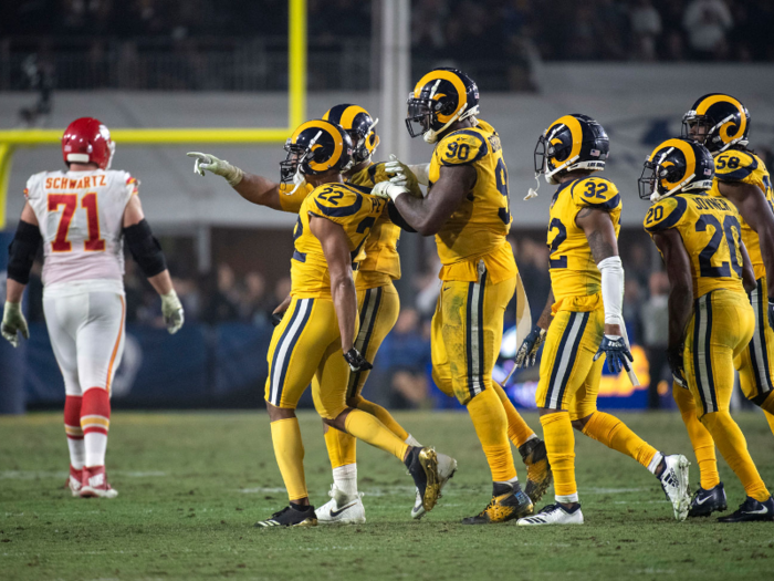 Peters — a former member of the Chiefs — pointed towards the Kansas City bench after snagging the pass.