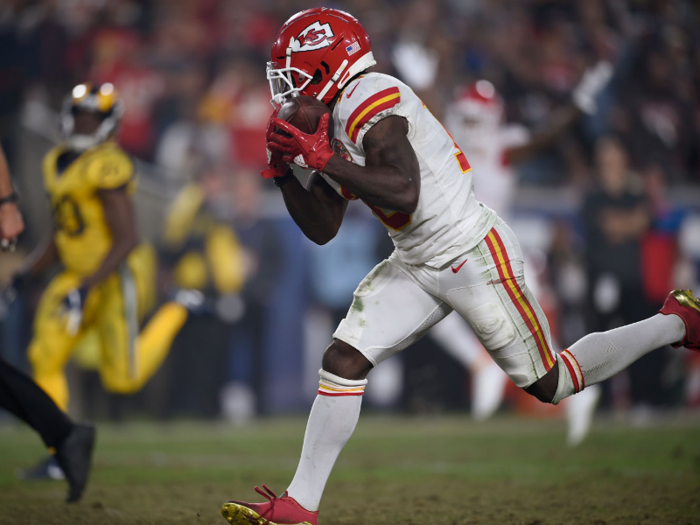 Lightning-fast wide receiver Tyreek Hill lost his defender and hauled in a 73-yard touchdown pass to cut Los Angeles