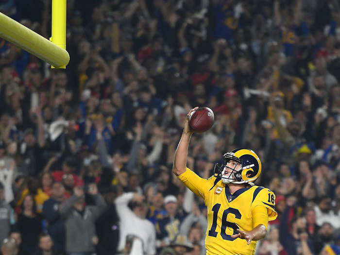 Goff opened up scoring in the second half with a seven-yard rush and celebrated by dunking the ball through the uprights.