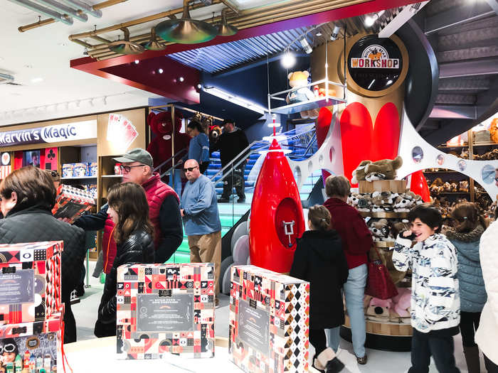 A centerpiece of the store was a model rocket that kids are able to climb in. The inside is lined with lights and mirrors, and kids were running in and out of the rocket and taking photos in it.