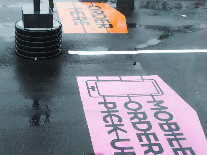 The most unique feature of the store is the two lane drive-thru. One lane is a traditional drive-thru, and the other is specifically for mobile orders. No other Dunkin