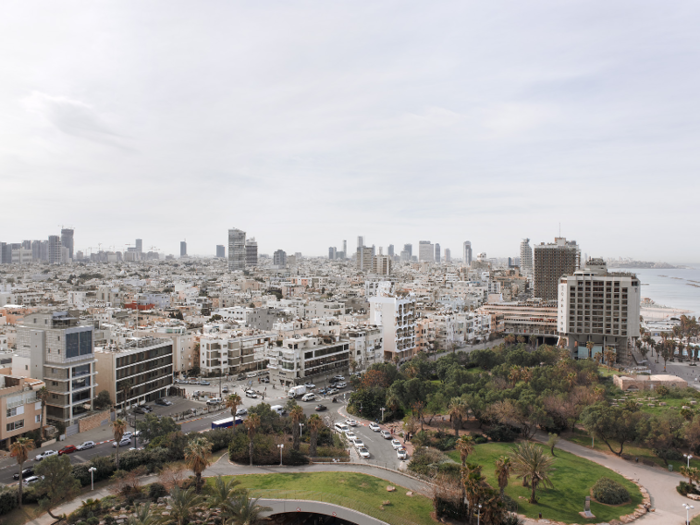 ... and the view of the city from the hotel window, like Tel Aviv below.