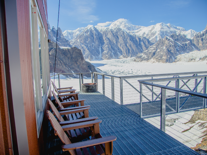 The chalet includes an observation desk where guests can take in the mountain scenery.