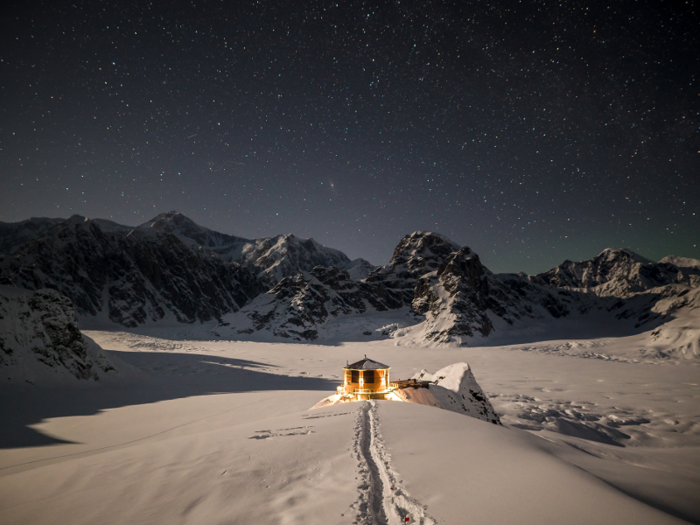 Sheldon Chalet is anchored into the iron, titanium, and granite of the Sheldon Nunatak at an elevation of about 6,000 feet. A nunatak is a rock formation completely surrounded by glacial ice.