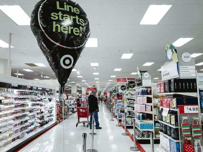 There was a balloon that read "line starts here" halfway across the store from the registers.