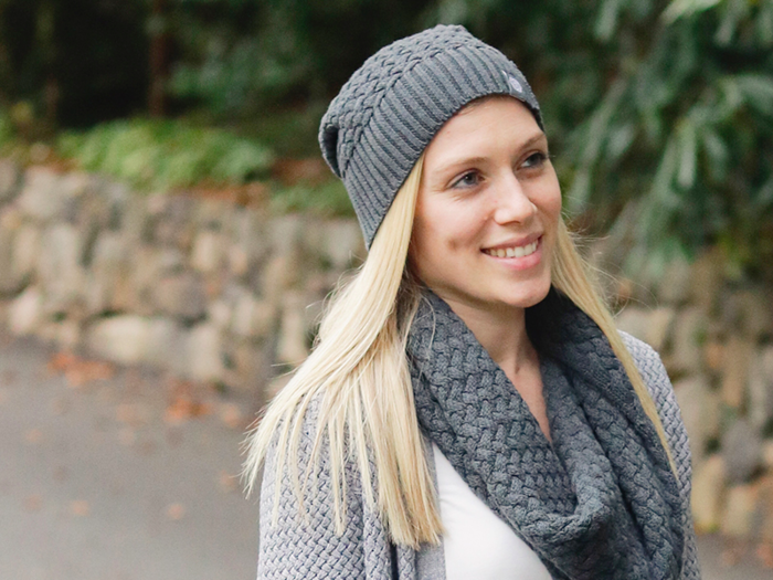 A knit hat and scarf set