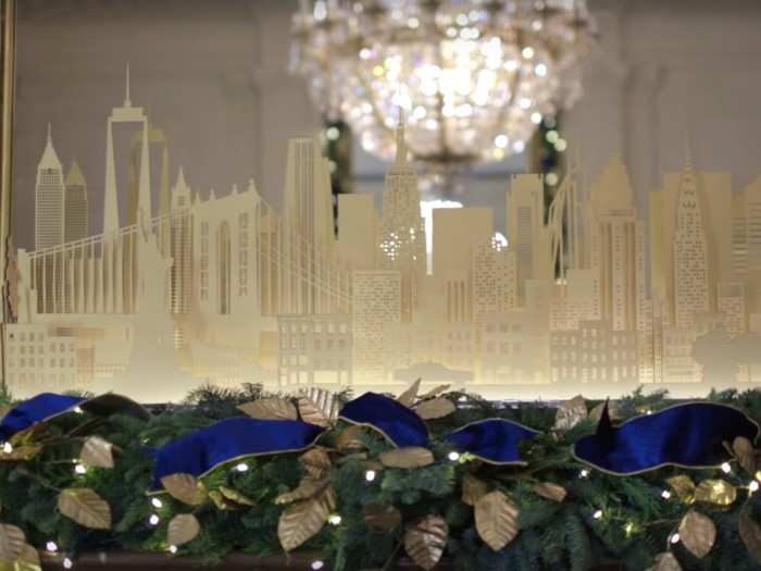 Four custom mantelpieces in the East Room showcase the skylines of New York City, St. Louis, Chicago, and San Francisco to highlight "the diversity and ingenuity of American architecture and design."