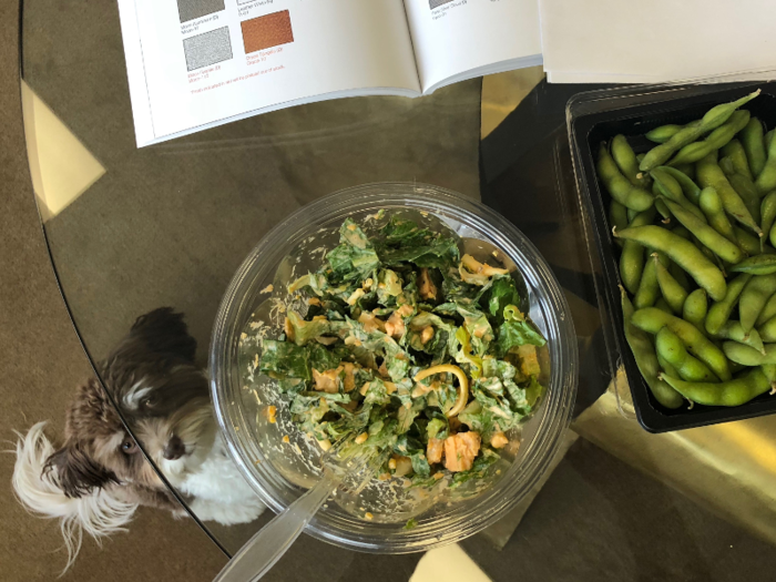 In between meetings, Eisen typically eats a finely chopped salad with lots of vegetable toppings for lunch.