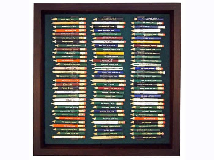 A souvenir frame for displaying golf pencils